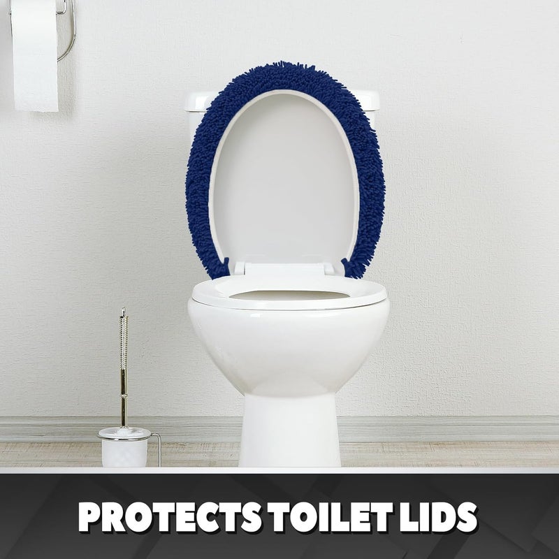 TREETONE Shaggy Chenille Bathroom Toilet Lid Cover, Ultra Soft Plush Seat Covers, Fluffy Absorbent, 19x21 Inches, Standard Toilet Lids for Bathroom Machine Wash & Dry, Navy Blue - Image 5